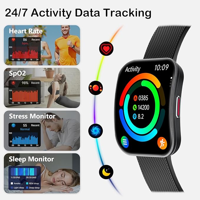 Smart Watch for Men Women, Answer/Make Calls, New 1.85"HD AMOLED Curved Display Fitness Watch with Blood Pressure Sleep Heart Rate Monitor, AI Dial, AI Q&A,110+ Sports True IP68 Waterproof Smartwatch