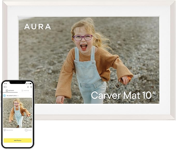 Aura Carver 10.1" WiFi Digital Picture Frame | The Best Digital Frame for Gifting | Send Photos from Your Phone | Quick, Easy Setup in Aura App | Free Unlimited Storage | (Clay with White Mat)