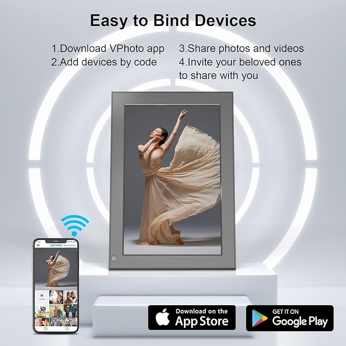 Digital Photo Frame 10.1-Inch WiFi Digital Picture Frame - 1280x800 IPS Touch Screen, 16GB, Auto Rotate, Motion Sensor, Easy Setup to Share Photos/Videos via VPhoto APP - Gift for Family and Friends