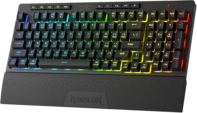 Redragon K515 PRO Shiva RGB Wireless Membrane Gaming Keyboard, 98 Keys Mechanical-Feel Keyboard w/Smooth Linear Switch, On-Board Macro & Multimedia Keys, Detachable Wrist Rest, Software Supported