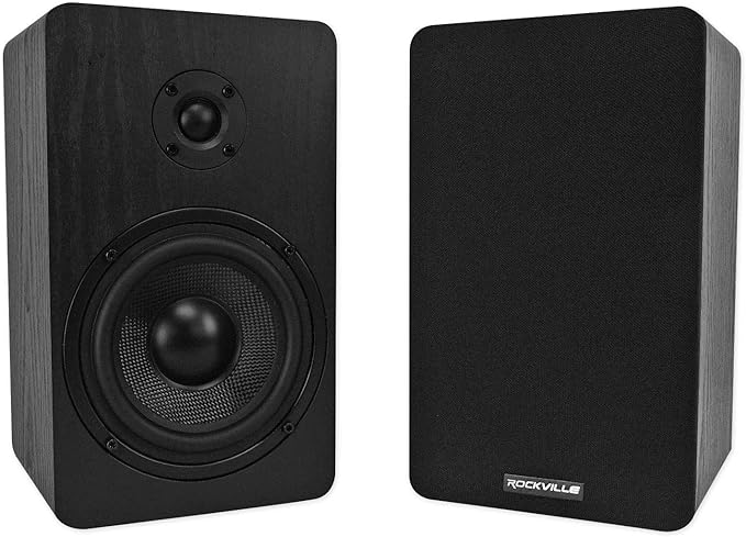 Rockville Pair RockShelf 54B V2 360W Black 5.25" Bookshelf Speakers, 4 Ohm, Kevlar Woofer, Silk Dome Tweeter, Wall-Mountable, for Home Theater and Stereo