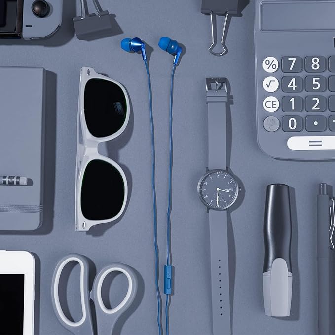 Panasonic ErgoFit Wired Earbuds with Microphone, 3.5mm Jack Headphones with Mic and Call Controller, Ergonomic Custom-Fit Earpieces (S/M/L), for Phones and Laptops - RP-TCM125-AA (Metallic Blue)