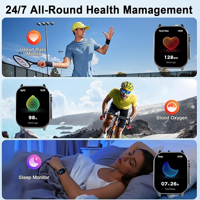 Smart Watches for Women Men, 2.01" AMOLED Curved Display Smart Watch with 100+ Workout Modes, Precision Motion Algorithm, Bluetooth Call & Text, Health, Fitness Tracker, Alexa Built-in IP68 Waterproof