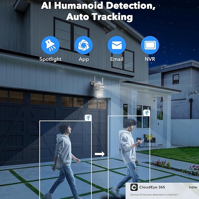 2K Dual Lens Security Cameras Wireless Outdoor, 5G & 2.4G WiFi Pro Home Security Camera System with Color Night Vision, Auto Tracking, 2-Way Audio, 360° Pan & Tilt, 500GB HDD 10CH NVR No Subscription