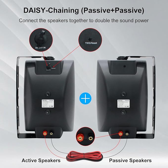 Herdio 6.5 Inches Indoor Outdoor Bluetooth Speakers Waterproof Wired 400 Watts with Powerful Bass,2 Way Wall Mount Speakers All-Weather Durability for Patio Home Deck Porch Backyard(Pair,Black)