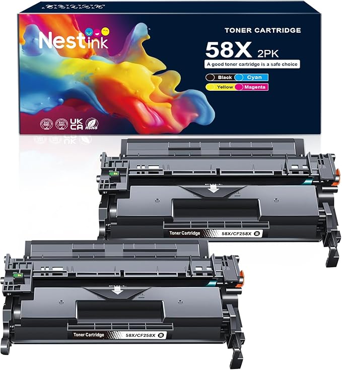 58X CF258X Black High-Yield Toner Cartridge 2 Pack (with Chip) Works with HP Pro MFP M428dw M428fdw M428fdn M428, Pro M404n M404dn M404dw M404, Enterprise MFP M430f M406dn Series Printer | 58 58X 58A