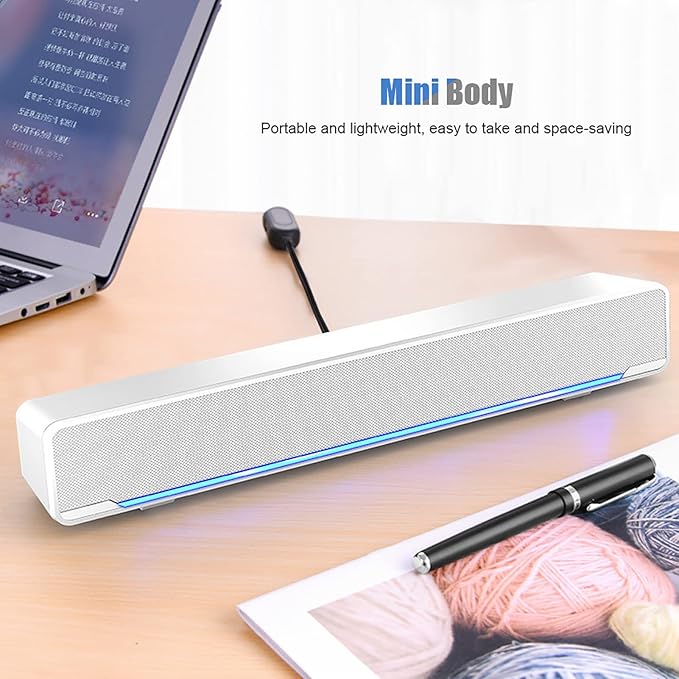 Akozon Desktop Pc Speakers Soundbar Computer Speakers for Desktop Multi-Function Stereo Surrounding Deep Bass Sound USB Wired Indoor Music Player Box 3.5mm Input for PC Cellphones Tv (White)