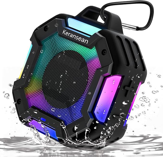 Bluetooth Shower Speaker - Portable Bluetooth Speakers, IPX7 Waterproof Shower Speaker Wireless, Outdoor Speaker with Lights, BT5.4, TWS Stereo Pairing for Paddle Board/Beach, Party, Black