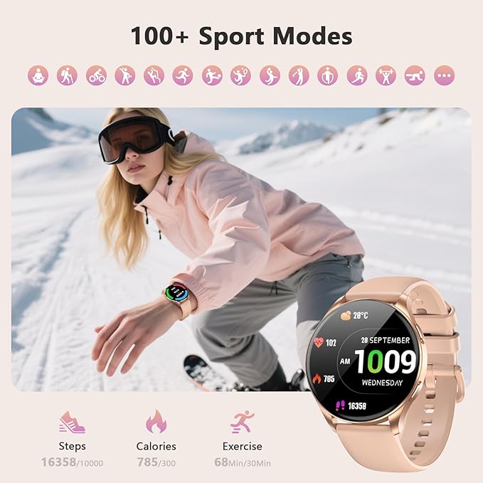 Blackview Smart Watch for Women(Make/Answer Calls), 1.43''AMOLED Touchscreen Fitness Tracker with 100+ Sports Modes, Heart Rate/SpO2/Sleep Monitor/2 Straps, Smartwatch for iPhone & Android