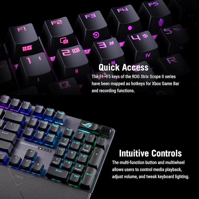 ASUS ROG Strix Scope II Wired Full Size Gaming Keyboard, 100% Layout Ergonomic Mechanical Keyboard with Pre-lubed ROG NX Snow Switches, PBT Doubleshot Keycaps, Streaming Hotkeys and Intuitive Controls