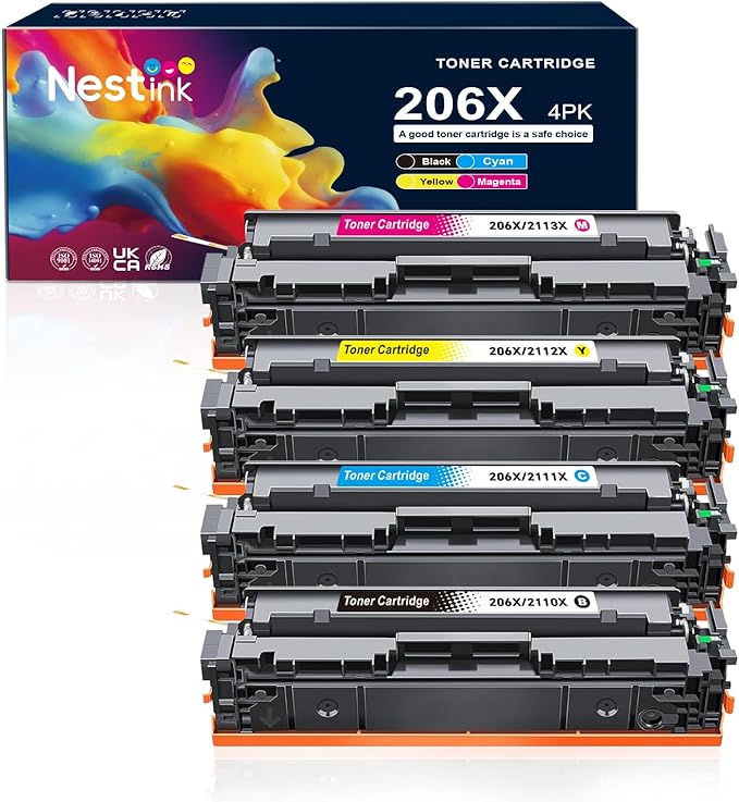 206X Compatible Replacement for Toner Cartridge for HP 206 206X 206A Toner Cartridges 4 Pack High Yield to Use with HP Color Laserjet Pro MFP-M283fdw M283cdw Pro M255dw M283 M255 (BK/C/M/Y 4 Pack)