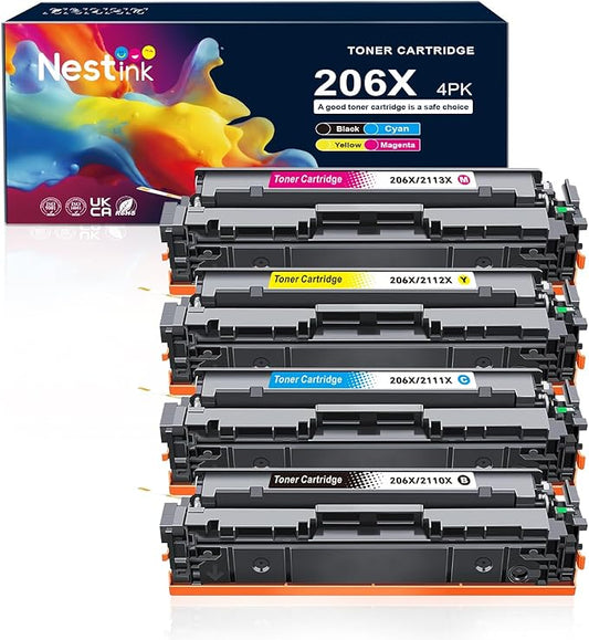 206X Compatible Replacement for Toner Cartridge for HP 206 206X 206A Toner Cartridges 4 Pack High Yield to Use with HP Color Laserjet Pro MFP-M283fdw M283cdw Pro M255dw M283 M255 (BK/C/M/Y 4 Pack)