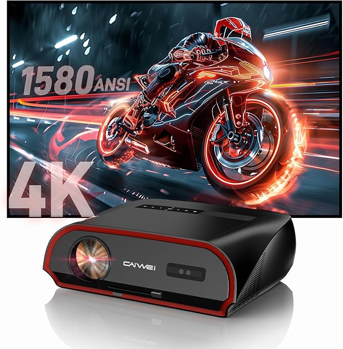Ultra Bright 1580ANSI Lumens Smart Projector, NFC Casting Wireless, WiFi 6, 4K-Decoding HDR10+, Android TV, Two-Way Bluetooth, DSP Stereo, Daylight Home Theater/ Low Latency Gaming/ Backyard Movie