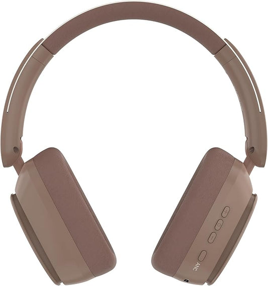 Remix 130H Playtime Bluetooth Over-Ear Wireless Headphones, ANC/ENC Active Noise Cancelling, Foldable Rotatable Lightweight Headphones with Microphone Type-C for Call Travel Sports (Pink Brown)