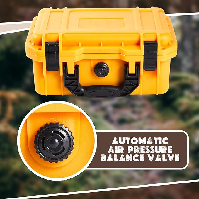 14.3 x 11.4 x 4.5 Inch Waterproof Hard Case with DIY Customizable Foam Insert Portable Protective Case with Knife for Camera Drones Equipments Tools Test Instruments (Yellow)