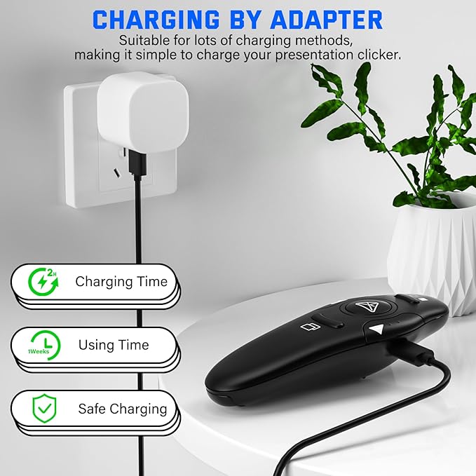 Presentation Clicker, Rechargeable Pointer, 2-in-1 USB Type C Powerpoint Clicker, Clicker for Powerpoint Presentations Slide Advancer, Presentation Clicker Wireless Presenter Remote Clicker