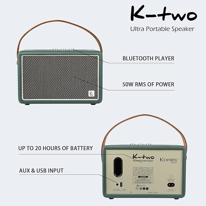 Vintage Bluetooth Speaker, KONEX 40W Leather Portable Wireless Speaker, Bluetooth 4.2 Heavy Bass Music Player, 20H Long Playtime, Outdoor Speaker for Home, Office, Party, Gift for Friend