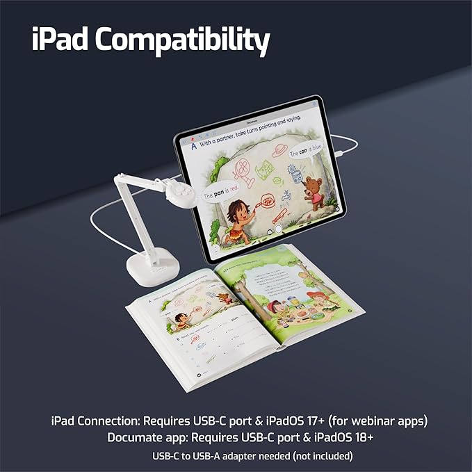 INSWAN INS‑2 4K USB Document Camera – 13MP, Dual Auto‑Focus, LED Light and Microphone, Plug & Play, Mac, Windows, iPad, Chromebook, A3 Capture – Ideal for Teachers and Classrooms