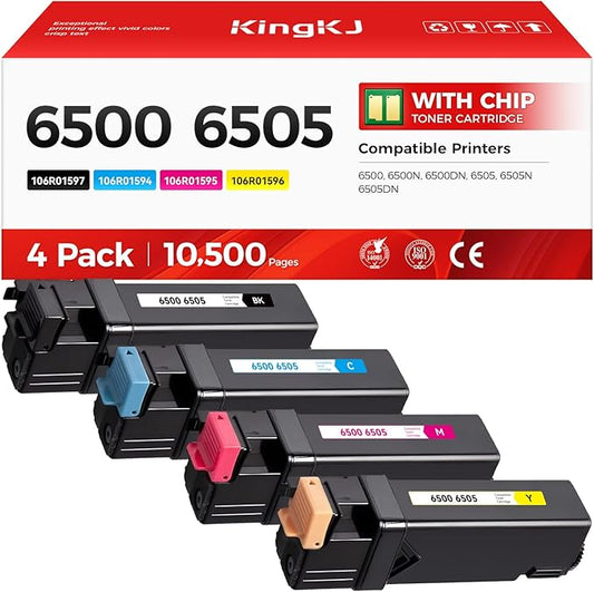 6500 6505 Toner Cartridge Set 4-Pack High Capacity 106R01597 106R01594 106R01595 106R01596 Replacement for Xerox Phaser 6500 6500N 6500DN WorkCentre 6505 6505N 6505DN Printer Black Cyan Magenta Yellow