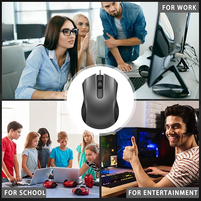 Bonuci 30 Pcs USB Wired Mouse Computer 3 Button Mice Bulk Corded USB Mouse for PC Desktop Laptop Computer Office School Home Classroom Supplies (Gray)