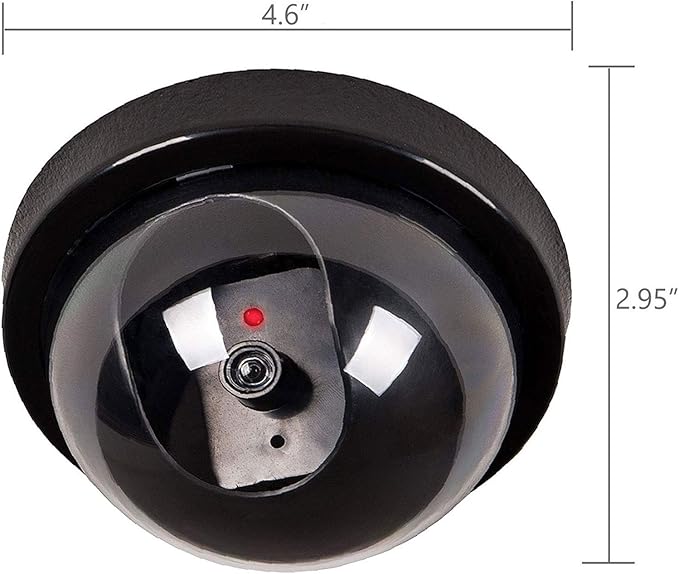 WALI Dummy Fake Security CCTV Dome Camera with Flashing Red LED Light with Security Alert Sticker Decals (SD-4), 4 Packs, Black