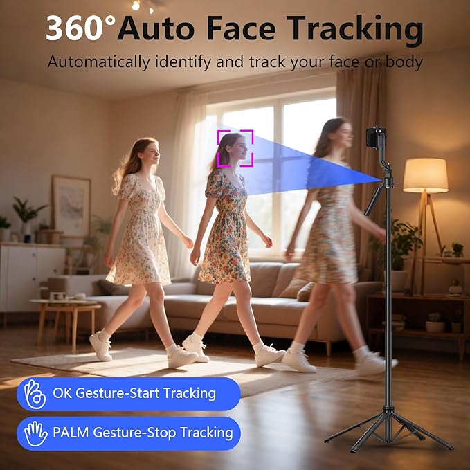 Auto Face Tracking Selfie Stick Tripod for iPhone with Light 360 Rotation 63" Phone Camera Tripod Stand Follows Your Movement with Wireless Remote for Content Creator Vlog Live Stream Video Recording
