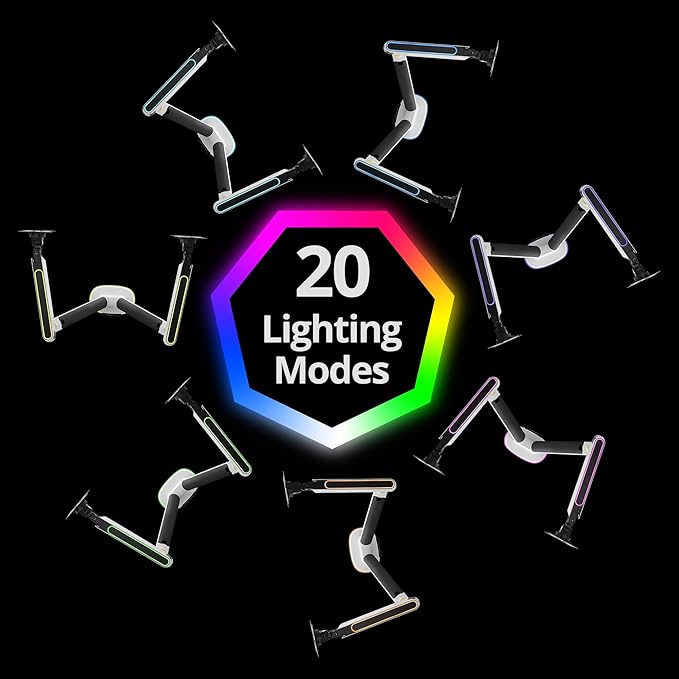 AVLT Dual 27”-43” RGB Gaming Monitor Arm Desk Mount Built-in 20 Lighting Modes Touch Button Control Fits Flat/Curved/Ultrawide Screen Height Swivel Tilt Rotation Adjustable Stand -White