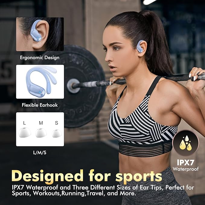 Wireless Earbuds, Sports Bluetooth Headphones, 80Hrs Playtime Ear Buds with LED Power Display, Noise Canceling Headset, IPX7 Waterproof Earphones for Workout/Running (Blue)