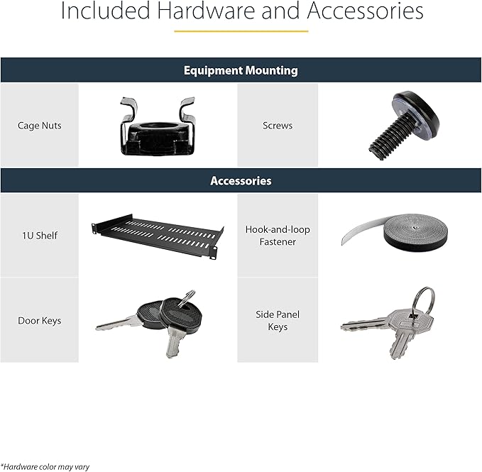 StarTech.com 4-Post 18U Wall Mount Network Cabinet w/ 1U Shelf, 19" Wall-Mounted Server Rack Kit for IT / Data Computer Equipment, Ships Fully Assembled