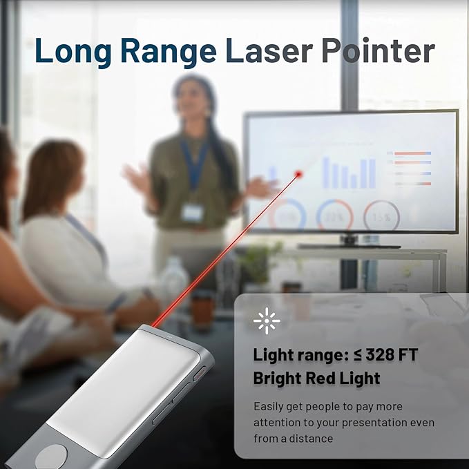 Cheerdots Bluetooth Presentation Clicker Wireless Presenter, Air Mouse with Red Light Presentation Remote for Mac, Windows, iPad OS and Android, Space Gray