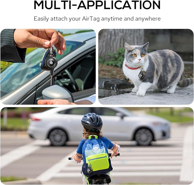 Waterproof Airtag Holder - 4 Pack Airtag Keychain Holder Compatible with Apple AirTags, Ultra Durable Anti-Scratches Protective Case with Keyring for Luggage, Backpack, Pet, Bag, Black