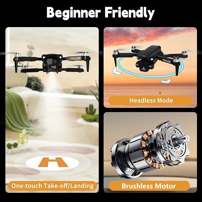 TD12LCD Drone with LCD Screen Remote Control Brushless Motor WiFi Real-time Transmission Drones for Adults Drone with Camera Foldable Quadcopter for Beginners
