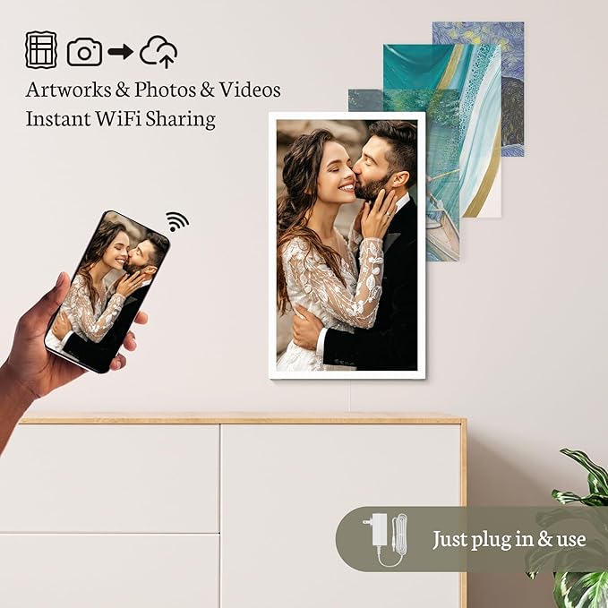 BSIMB Large Digital Picture Frame 21.5 Inch, 1920x1080 FHD WiFi Digital Photo Frame Electronic 32GB Remote Control, Share Pictures/Videos via App/USB/SD Easy Setup Gifts for Mom(Non-Touch), White