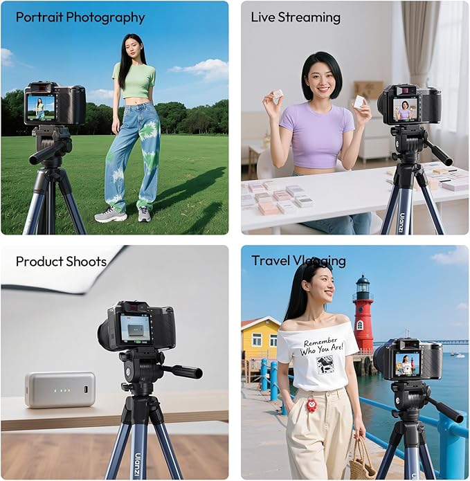 ULANZI TT39 Travel Tripod with Fluid Head, Lightweight Camera Stand for DSLR and Phone, Compact 61'' Tripod Mount with Phone Clip for Outdoor Vlogging and On-The-Go Shooting