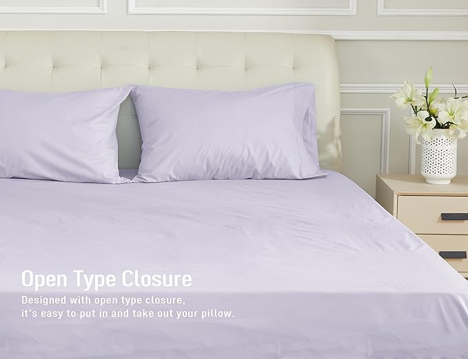 Sunflower King Pillowcases Set of 2, 100% Cotton King Size Pillow Cases 2, 20×40 inches Light Purple, Soft and Breathable