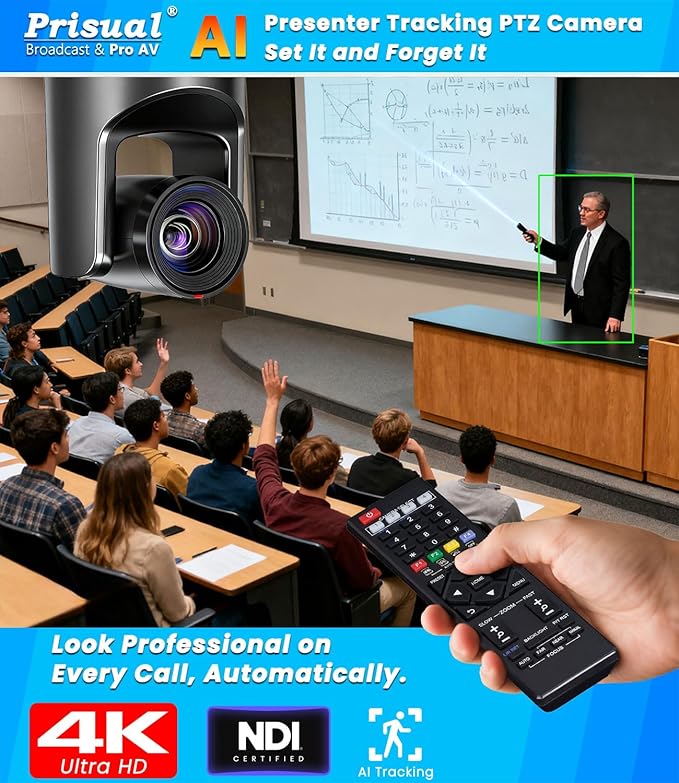 4K NDI PTZ Camera, Advanced PTZ Auto Tracking 20X HDMI/USB3.0 PTZ Camera, 1/1.8”4K UHD 30P with Built-in Tally Light for Church Conference Events, PoE, PT20X-4K-N