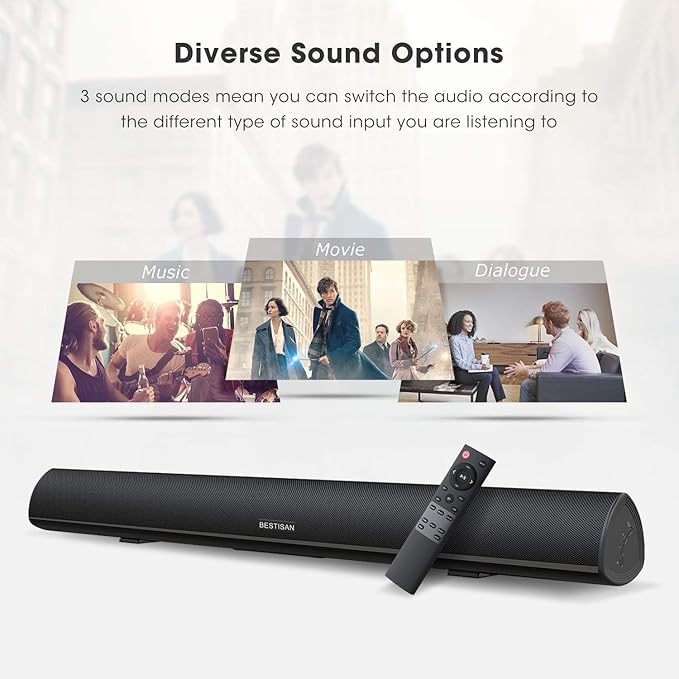 BESTISAN Sound Bar, 100Watt Soundbar for TV, Wired & Wireless Bluetooth 5.0 Sound Bar(40 Inch, 6 Drivers, Optical, HDMI-ARC)