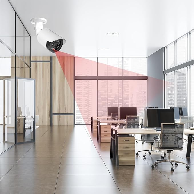 WALI Dummy Fake Camera, Surveillance Security CCTV Dome Camera, Indoor Outdoor Cameras, with One LED Light, Security Alert Sticker Decals (TC-W2), 2 Packs, White