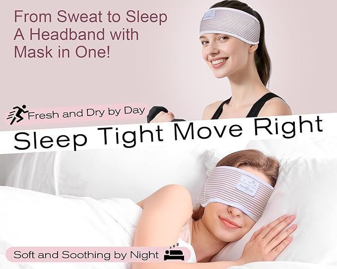 MUSICOZY Sleep Headphones Bluetooth 5.4 Headband, Wireless Earphones Sweat Resistant Earbuds with Ultra-Thin HD Stereo Speaker for Workout Running(White Red)