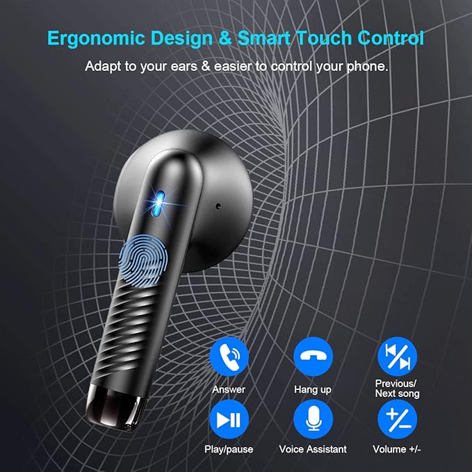 Wireless Earbuds, Bluetooth 5.4 Earbuds Stereo Bass, Bluetooth Headphones in Ear Noise Cancelling Mic, Earphones IP7 Waterproof Sports, 32H Playtime USB C Mini Charging Case Ear Buds for Android iOS