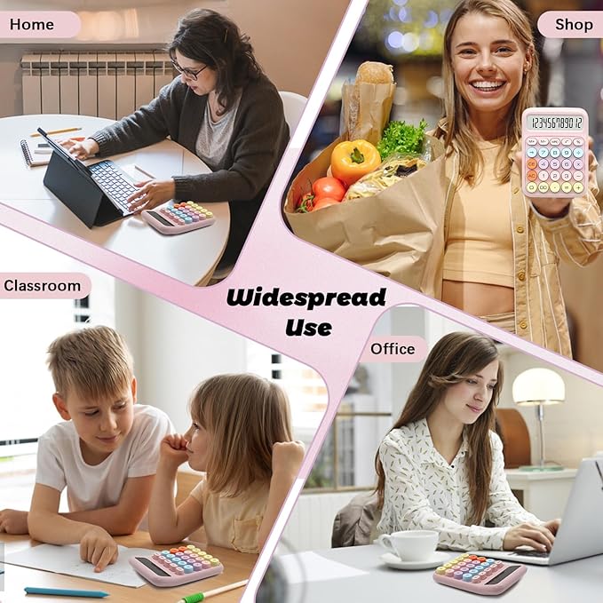 Pink Calculator, UPIHO Standard Calculator with 12 Digit Display and Big Buttons, Pink Office Supplies and Desk Accessories for Office,School