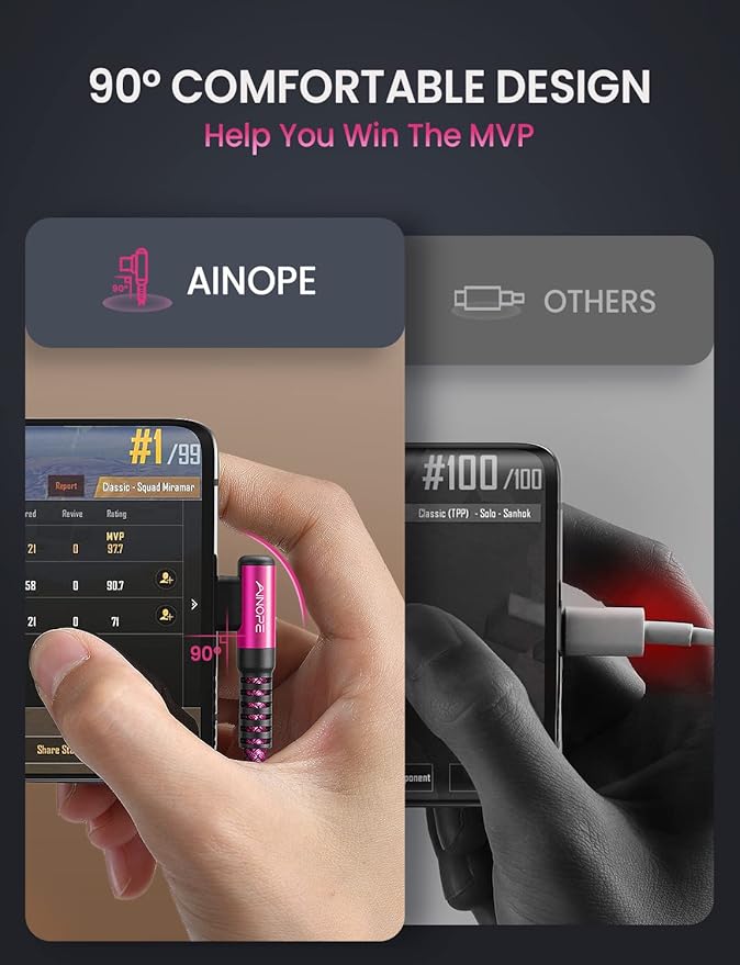 AINOPE USB C Cable 60W 2-Pack 6.6ft Nylon Braided USB C to USB C Cable Type C Charger Fast Charging Right Angle USBC Cable Charger Cord for iPhone 16 Pro Max 15 Plus Samsung S24 S23 iPad Pro Rose Red