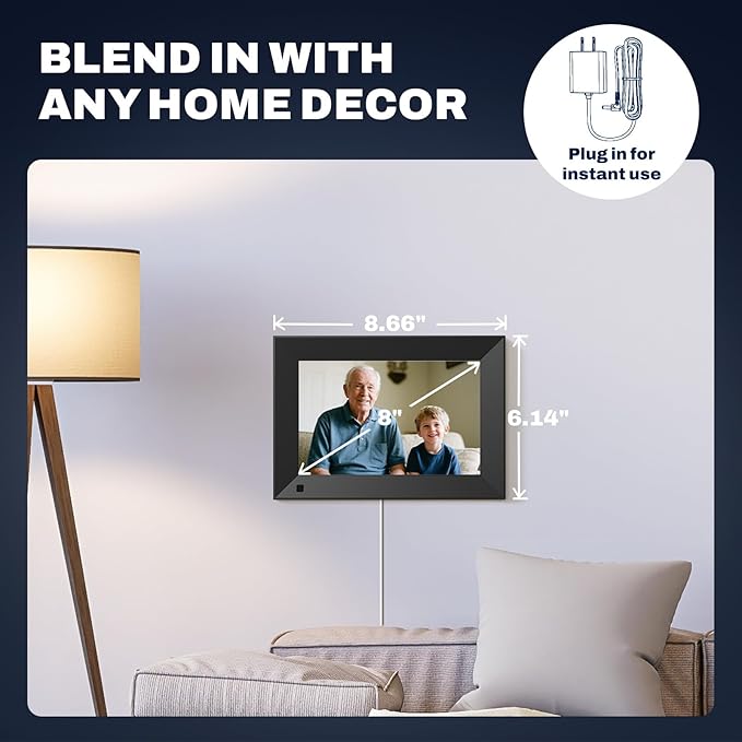 8 inch Digital Picture Frame, 1280x800 HD IPS WiFi Digital Photo Frame, 16GB Storage, Instantly Share Photo/Video via Apps/Email, USB/Mirco SD, Black