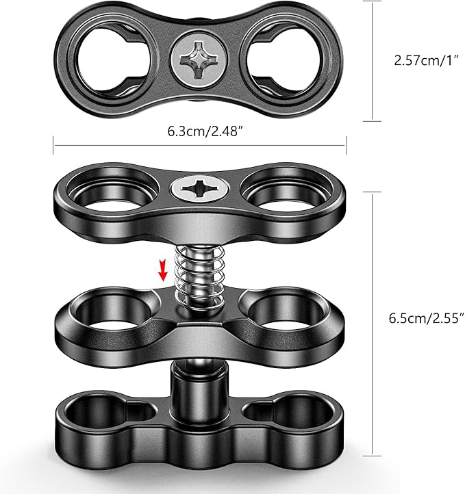 Seafrogs 1" Underwater Diving Camera Arm, Black Standard Underwater Ball Clamp for Underwater Photography Light System, Compatible with GoPro Action Camera and Flashlight Arms(CP-2-2PCS)