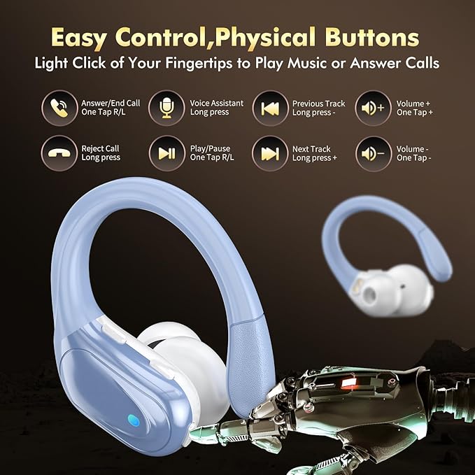 Wireless Earbuds, Sports Bluetooth Headphones, 80Hrs Playtime Ear Buds with LED Power Display, Noise Canceling Headset, IPX7 Waterproof Earphones for Workout/Running (Blue)