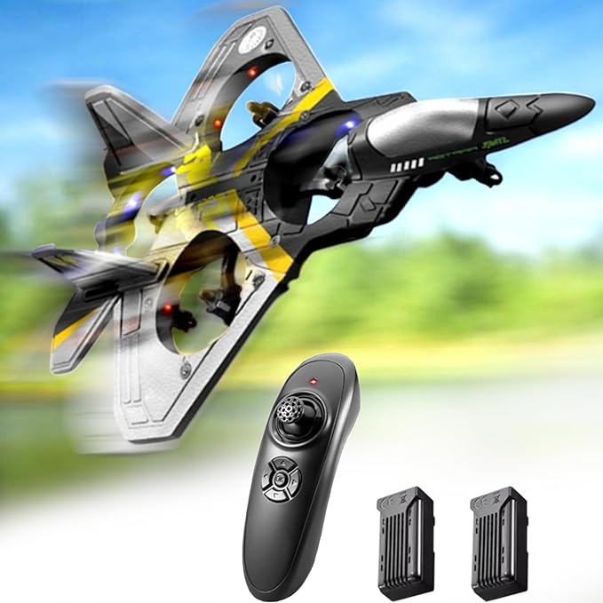 4CH Rc Plane - Remote Control Plane - RC Fighter Jet 4 Channel, Extra 2 Rechargeable Battery LED Airplane Fighter, Low Battery Alarm, Easy to Fly Drone Gift for Boys