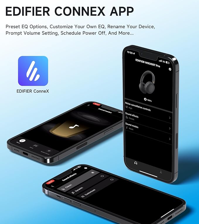 Edifier W800BT Pro Hybrid Active Noise Cancelling Headphones - Hi-Res Audio - AI Call Noise Cancellation - 45H Playtime - Fast Charging - Foldable - Wireless Over-Ear Bluetooth 5.4 Headphones - Ivory