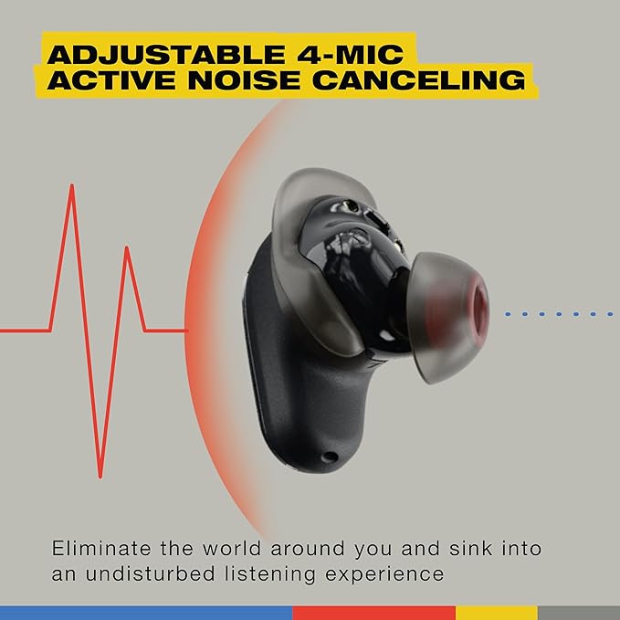 Skullcandy Method 360 ANC Wireless Earbuds, Sound by Bose, Bluetooth Headphones, Premium Noise Cancelling, Up to 40 Hrs Battery, Sweat and Water Resistant, Microphone for iPhone Android - True Black