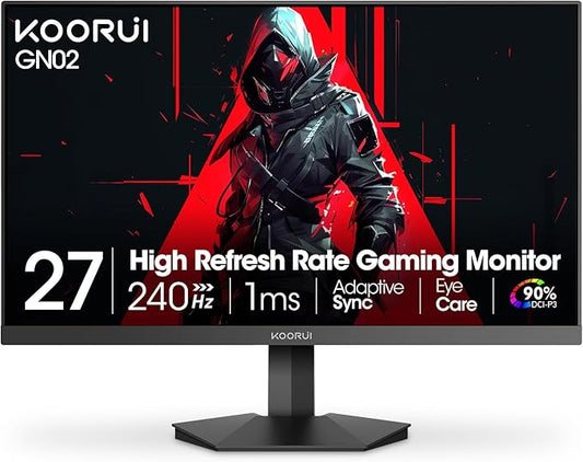 KOORUI GN02 27-inch 240Hz Gaming Monitor, 1ms FHD 1080p, G-SYNC and FreeSync Premium, HDMI 2.0/DP 1.4, Xbox PS5 Switch Ready, VESA, Tilt, Black