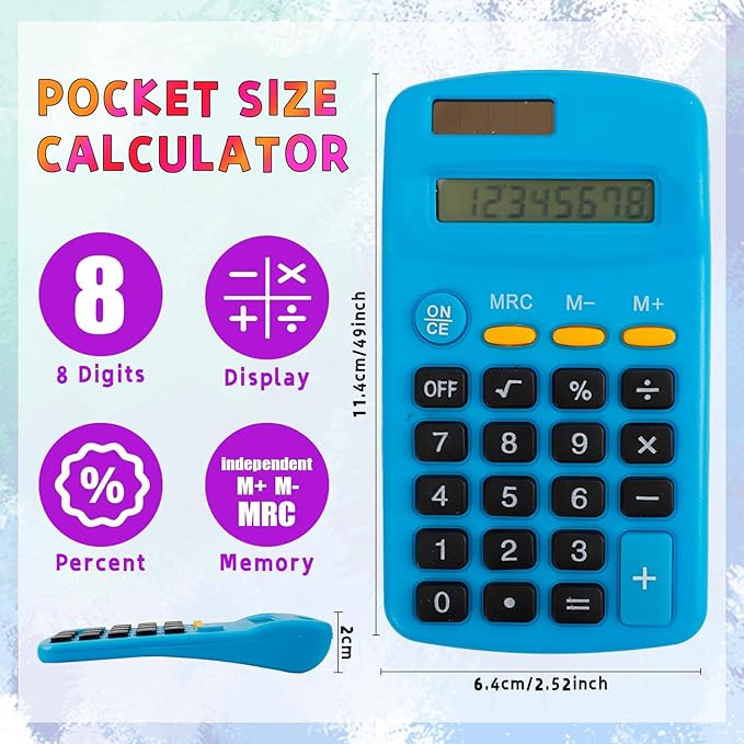 36 Pcs Pocket Calculator,Pocket Size Calculator,8 Digit Display Solar Battery Dual Power Desktop Calculators for Students Kids Home Office(9 Colors)